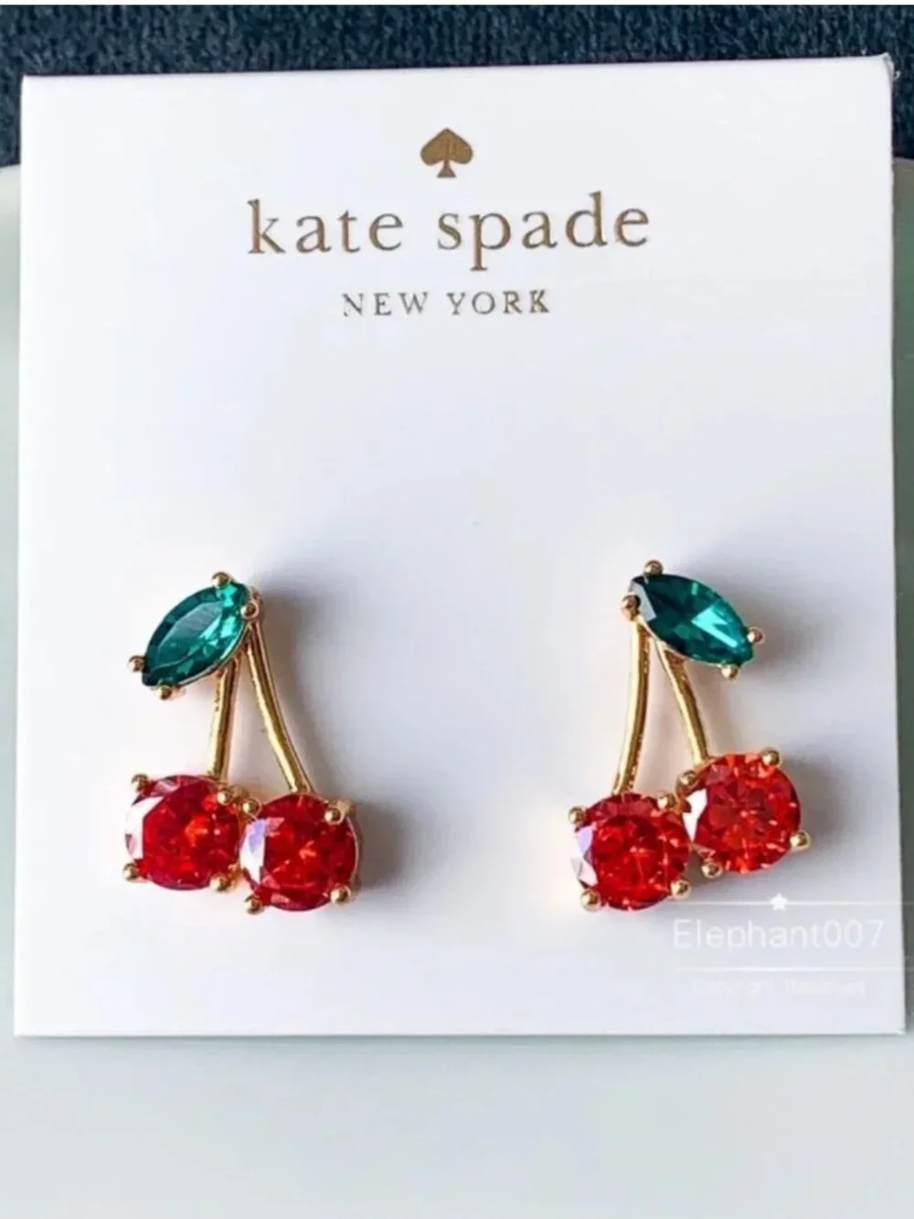 Kate Spade New York Crystal Cherry Stud Earrings Gold Tone Red & Green